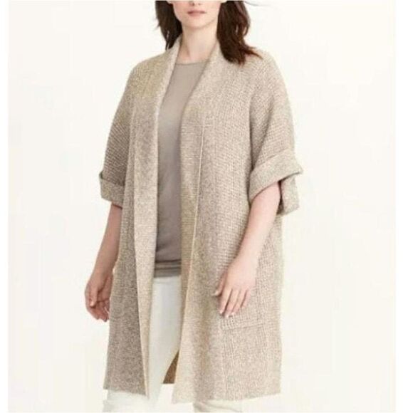 Lauren Ralph Lauren tan shawl collar open knit cardigan size small medium - Picture 1 of 8